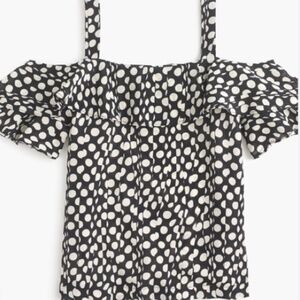 NWT J. Crew Ratti silk black and white polka dot ruffle sleeve blouse S M